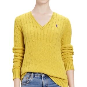 Ralph Lauren Sport V-Neck Cable Knit Sweater in Amber Size L